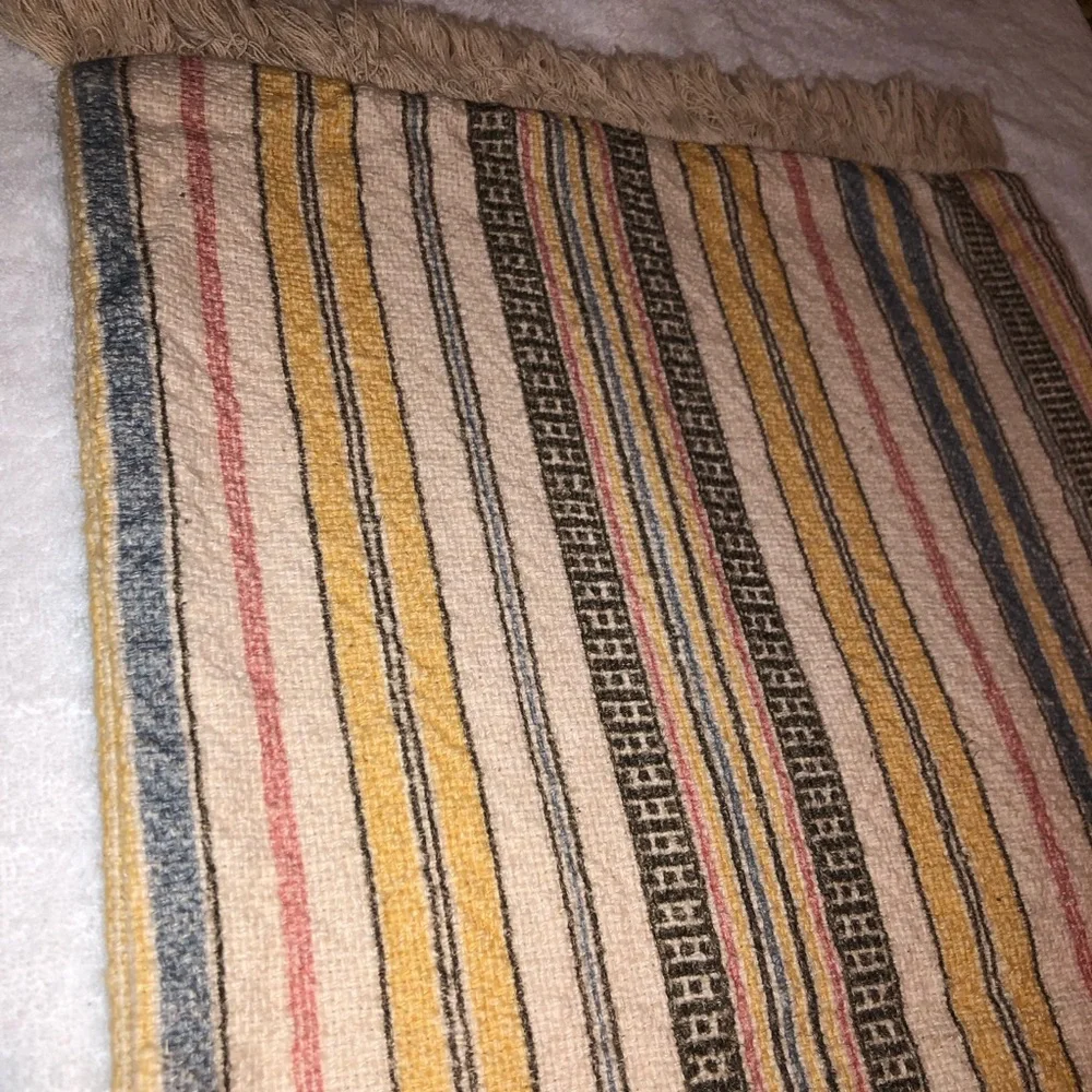 Pottery Barn Striped Lumbar Tapestry/Embroidered Pillow Cover, lined, w/Fringe